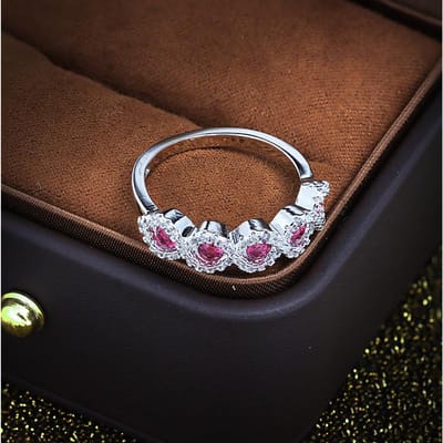 Nieuwe Micro Set Robijn Verlovingsring Voor Vrouwen Zilver Prachtige Rode Korund Zircon Enkele Rij Ring Feest Bruiloft Sieraden Cadeau 8