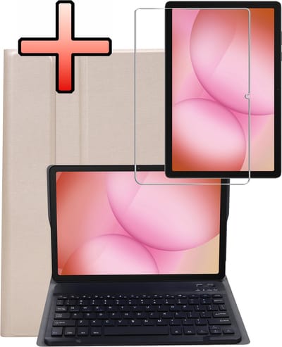 Hoes - Geschikt voor Samsung Galaxy Tab A11 Plus - Met Screenprotector - Keyboard Book Cover - Toetsenbord Case - Hoesje - Goud