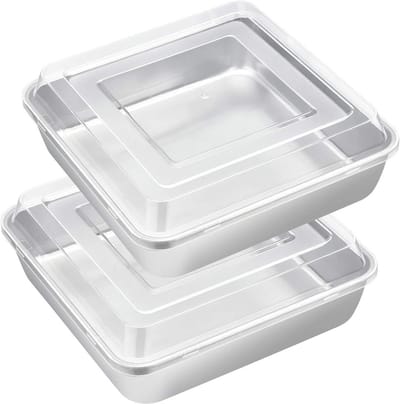 2-Delige Set Vierkante Bakvormen met Deksel 20x20 cm - RVS voor Brownies en Cake