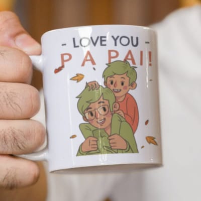 “Love You Papa!” Mok 330 ml – Schattige Vader-en-Kind Illustratie – Perfect Vaderdag, Verjaardag & Bedankcadeau voor Papa