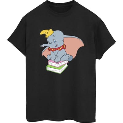 Disney Dames/Dames Dumbo Zittend Op Boeken Katoenen Vriendje T-shirt (Zwart)