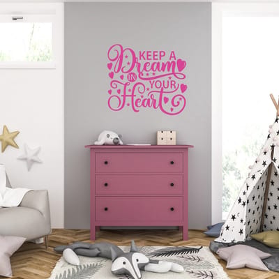 Muursticker - Keep A Dream In Your Heart - 40,6 x 45,5 - Roze