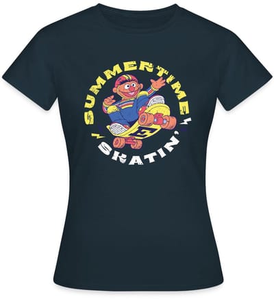 Sesamstraat Ernie Zomer Tijd Skaten T-Shirt Dames