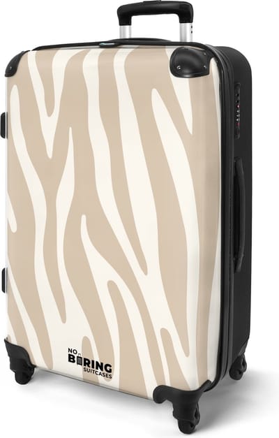 NoBoringSuitcases.com® - Koffer groot - Rolkoffer lichtgewicht - Zebra print met beige en wit - Reiskoffer met 4 wielen - Grote trolley XL - 20 kg bagage - Valiezen middelgroot - Hardcase bagagekoffer - Suitcase large