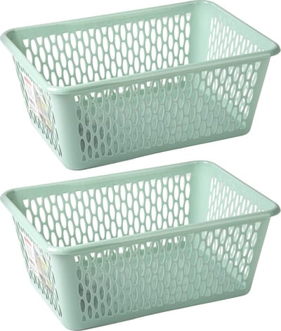 Plasticforte opbergmand/kastmandje - 2x - 13 liter - mintgroen - kunststof - 26 x 37 x 14 cm