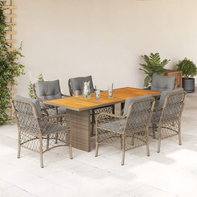 vidaXL - 7-delige - Tuinset - met - kussens - poly - rattan - gemengd - beige