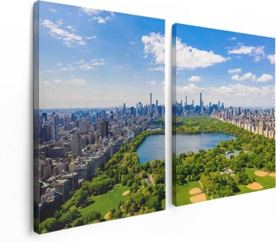 Artaza Canvas Schilderij Tweeluik Central Park In New York Met Wolkenkrabbers - 120x80 - Foto Op Canvas - Canvas Print
