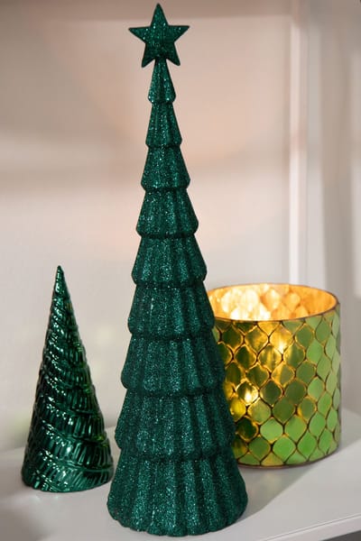 J-Line decoratie Kerstboom + Ster - kunststof - groen - 2 stuks