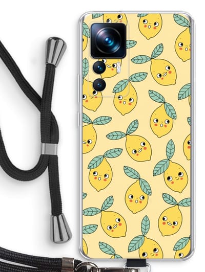 Case Company® - Hoesje met koord geschikt voor Xiaomi 12T hoesje met Koord - Citroenen - Telefoonhoesje met Zwart Koord - Bescherming aan alle Kanten en Over de Schermrand