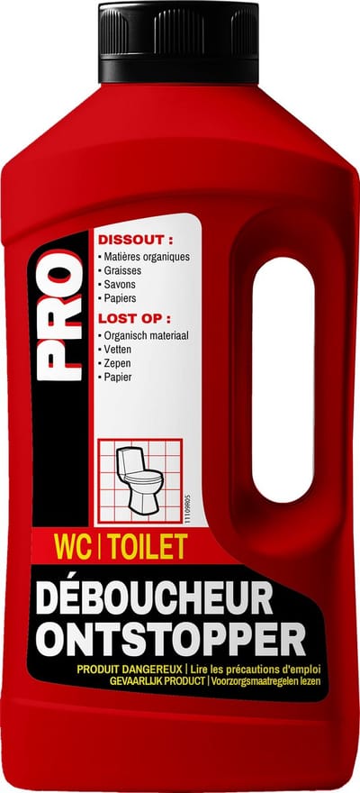 PRO Toilet Ontstopper — WC Ontstopper & Afvoerontstopper — Lost Snel Papier & Organisch Materiaal Op — Sterk Geconcentreerd op Basis van Soda & Bleek — 1L