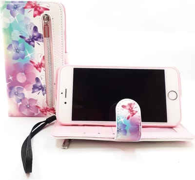 HEM hoesje geschikt voor Apple iPhone X/XS boekhoesje wit met vlinders en bloemen Hoesje met pasjesflip en rits voor kleingeld en polsbandje