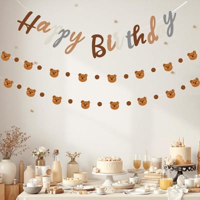 Dailygoods- Beerbanner Schattige Bruine Beer - Feestdecoratie - Happy Birthday - Babyshower - Themafeest - Binnen/Buiten Decoratie