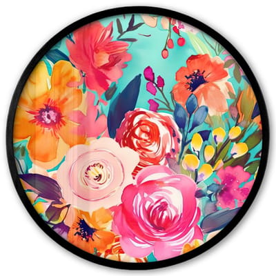 Poster in lijst Rond - Fotolijst 40x40 cm - Posters - Bloemen - Olieverf - Kleurrijk - Natuur - Ronde posterlijst zwart - Decoratie - Wanddecoratie woonkamer - Muurdecoratie slaapkamer