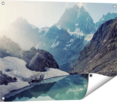 Gards Tuinposter Landschap berg meer - 80x60 cm - Tuindoek - Tuindecoratie - Wanddecoratie buiten - Tuinschilderij