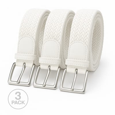 3 pack deal - Elastische riem - gevlochten broekriem - dames en heren riemen - kleur Wit 105 cm