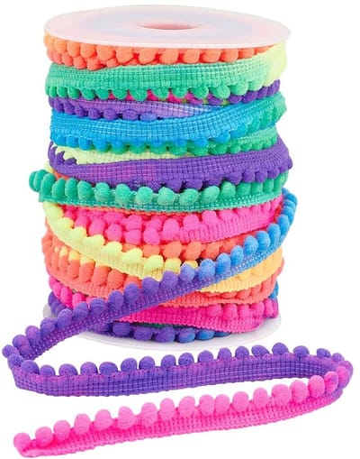 Dailygoods- Pomponlint 22,8 m - Regenboogkleur - 11 mm Breed - Kwastje Trim - Naaien Kant - 4 mm Pompons - DIY Ambachten - Franje
