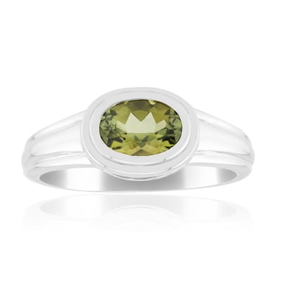 Cavill - Zilveren Ring - 925 Sterling Zilver met Palladium - Braziliaanse Groene Toermalijn 0,638 ct Ovaal - Moderne Bezelzetting - Maat 17 18