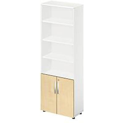 Schäfer Shop Select LOGIN combinatiekast, 4 legborden boven, 2 dossierhoogtes met deuren onder, B 800 x D 420 x H 2240 mm, wit/ahorn decor