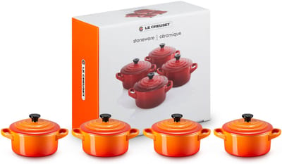 Le Creuset 4 mini braad-/stoofpannetjes 0,25L / 10cm Oranjerood