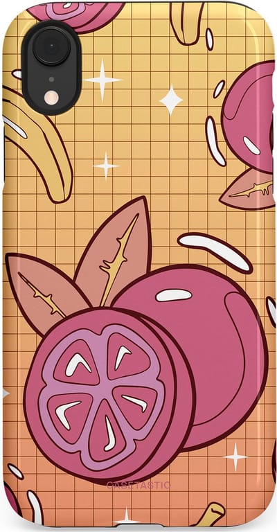 Casetastic Hoesje Geschikt voor Apple iPhone Xr - Stijlvolle Beschermende Duo-layer Case - Fruitige bananen ruitjes