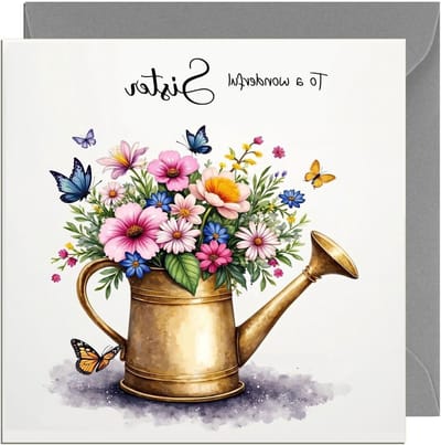 Verjaardagskaart Zus - Kaart Bloemen - Verjaardag Vieren - Extra Dik 360gsm - 150mm x 150mm - Grijs