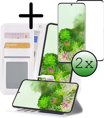 Hoesje 2 in 1 - Geschikt voor Samsung Galaxy S20 - Met 2x Screenprotector - En Uitneembare Hard Cover - Bookcase - Wallet Case - Met Pasjeshouder - Book Case - Uitneembaar - Pashouder - Kunstleer - Wit