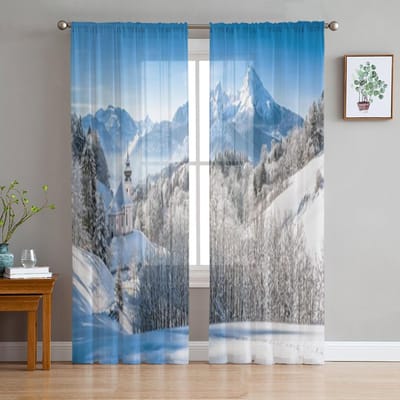Winterlandschap in de Beierse Alpen Chiffon Transparante Gordijnen voor Woonkamer Slaapkamer Raamgordijn Voiles Tule Cortinas 135W x 114H(cm) gray