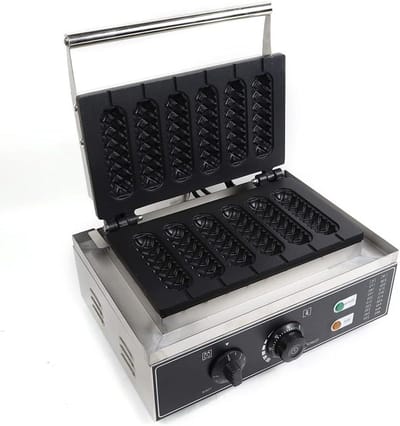 Dubbel Wafelijzer - Wafelmaker Apparaat - Wafels Bakken - 6 Wafels Tegelijk - 385 x 225 cm - Zilver