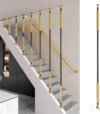 Trapleuning Baluster - Spindel Paal - Valbeveiliging Trap - Verstelbare Hoogte - 230 cm - Zwart Goud