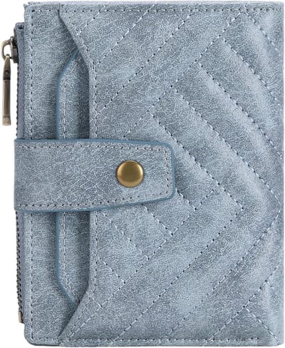 Kleine Dames Portemonnee met RFID Bescherming, Mini Wallet met Rits Muntvak, Lichtblauw en Compact Ontwerp