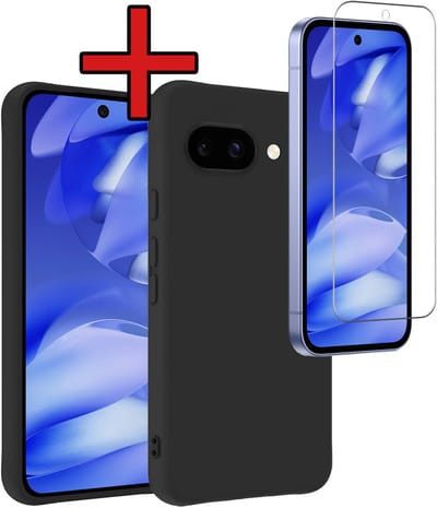 Hoesje - Met Screenprotector - Geschikt voor Google Pixel 9a - Sterk & Shockproof - Telefoon Hoes - Back Cover - Siliconen Case - Telefoonhoes - Zwart
