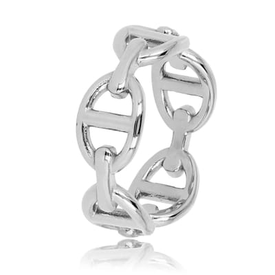 My Bendel - Zilverkleurige Ring met Schakels - Stijlvol en Modern Sieraad - met Luxe Cadeauverpakking | Sieraden Voor Dames | Maat 16.00 Mm / Maat 50