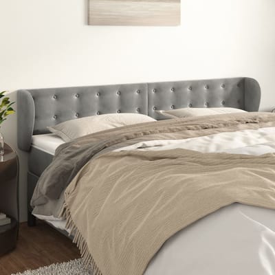 vidaXL - Hoofdbord - met - randen - 163x23x78/88 - cm - fluweel - lichtgrijs