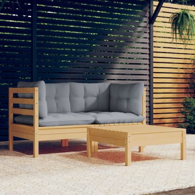 vidaXL - 3-delige - Loungeset - met - grijze - kussens - grenenhout