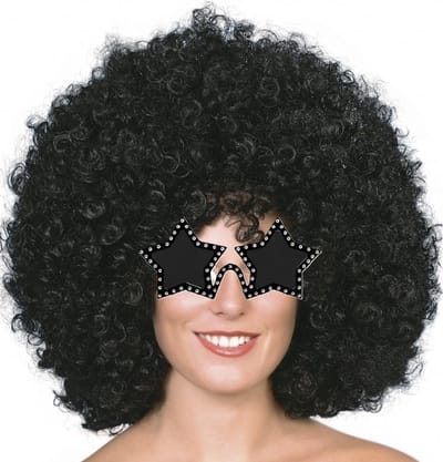 Smiffys Carnaval verkleedset afropruik zwart met sterren bril - Disco/Seventies party thema