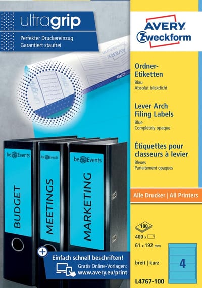 Avery Ordnerrugetiketten Zweckform 192 X 61 Mm Blauw 400 Stuks