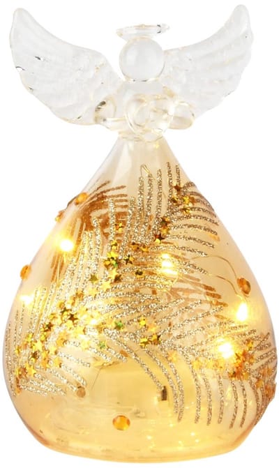 Dekoratief | Engeltje staand m/hartje, transparant/goud, glas, LED, 7x7x10cm | A255665