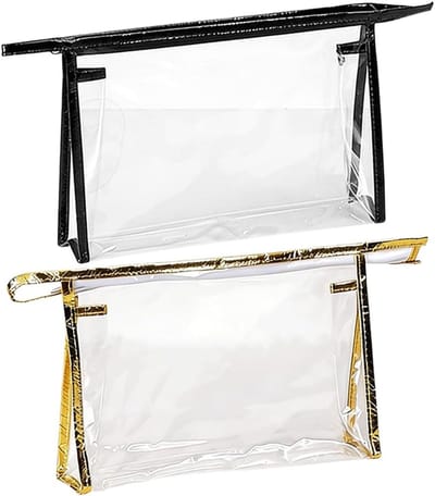 Transparante toilettassen set van 2 - Waterdichte make-uptassen met ritssluiting voor reizen, uniseks, zwart en goud