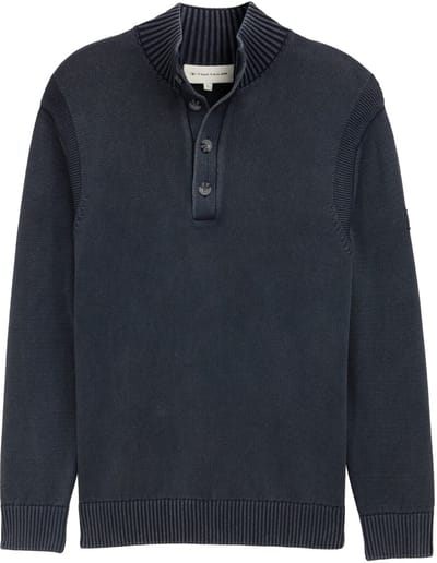 Tom Tailor - Troyer gebreide trui in gewassen katoenlook - Maat XXL - sky captain blue