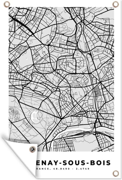 Muurdecoratie Plattegrond - Kaart - Stadskaart - Frankrijk - Fontenay-sous-Bois - 120x180 cm - Tuinposter - Tuindoek