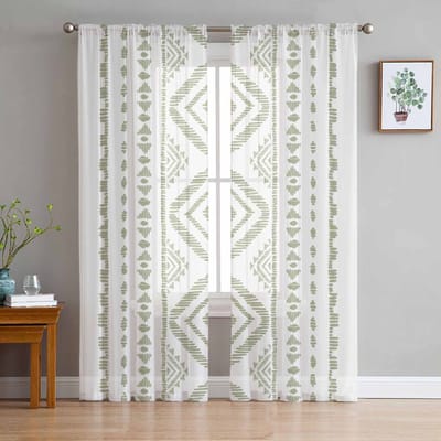 Vintage Boerderij Boheemse Textuur Raam Tule Gordijnen voor Woonkamer Slaapkamer Hotel Luxe Decoratie Transparante Gordijnen 135W x 114H(cm) white