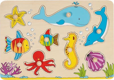 GOKI Steekpuzzel - Zeedieren - 8 Delen - 30X21X2,4Cm - Hout - 1 Jaar