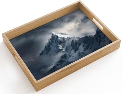 Dienblad hout 40x30 cm - Schootdienblad - Sneeuw - Berg - Wolken - Borrelplank rechthoek - Plateau dienbladen