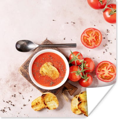 Poster Tomaat - Soep - Keuken - Kruiden - 100x100 cm XXL