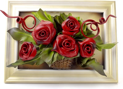 Schilderij van Leer Rode Roos Groot - Wanddecoratie - Wanddecoratie woonkamer - Wanddecoratie Slaapkamer- Wand decoratie