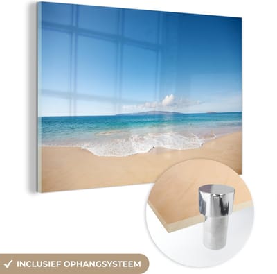 MuchoWow® Glasschilderij 90x60 cm - Schilderij acrylglas - Zee - Turquoise - Hawaii - Foto op glas - Muurdecoratie woonkamer - Wanddecoratie slaapkamer - Schilderijen