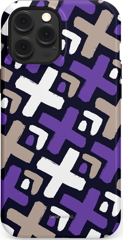 Casetastic hoesje geschikt voor Apple iPhone 12 Pro Max - MagSafe - Dubbellaagse bescherming - Fresh Paars Witte X's - Fashion Case - Donkerblauw Zilver Lavendel Wit