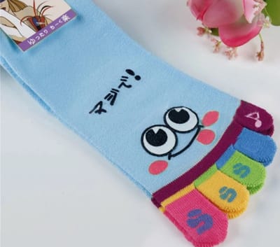 Teen sokken - teensokken - toesocks - toe socks - blauw - sport - fitness - pilates - yoga - leuke print ogen met smile - 36-40 - cadeau voor haar - geschenk vrouwen - gift - katoen - runner teensokken - teenslipper - ademend - comfortabele sokken