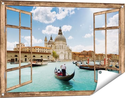 Gards Tuinposter Doorkijk Basiliek San Marco in Venetië op het Water - 90x60 cm - Tuindoek - Tuindecoratie - Wanddecoratie buiten - Tuinschilderij