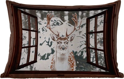 Buitenkussens - Tuin - Hert - Sneeuw - Winter - Bos - Dieren - Doorkijk - 50x30 cm